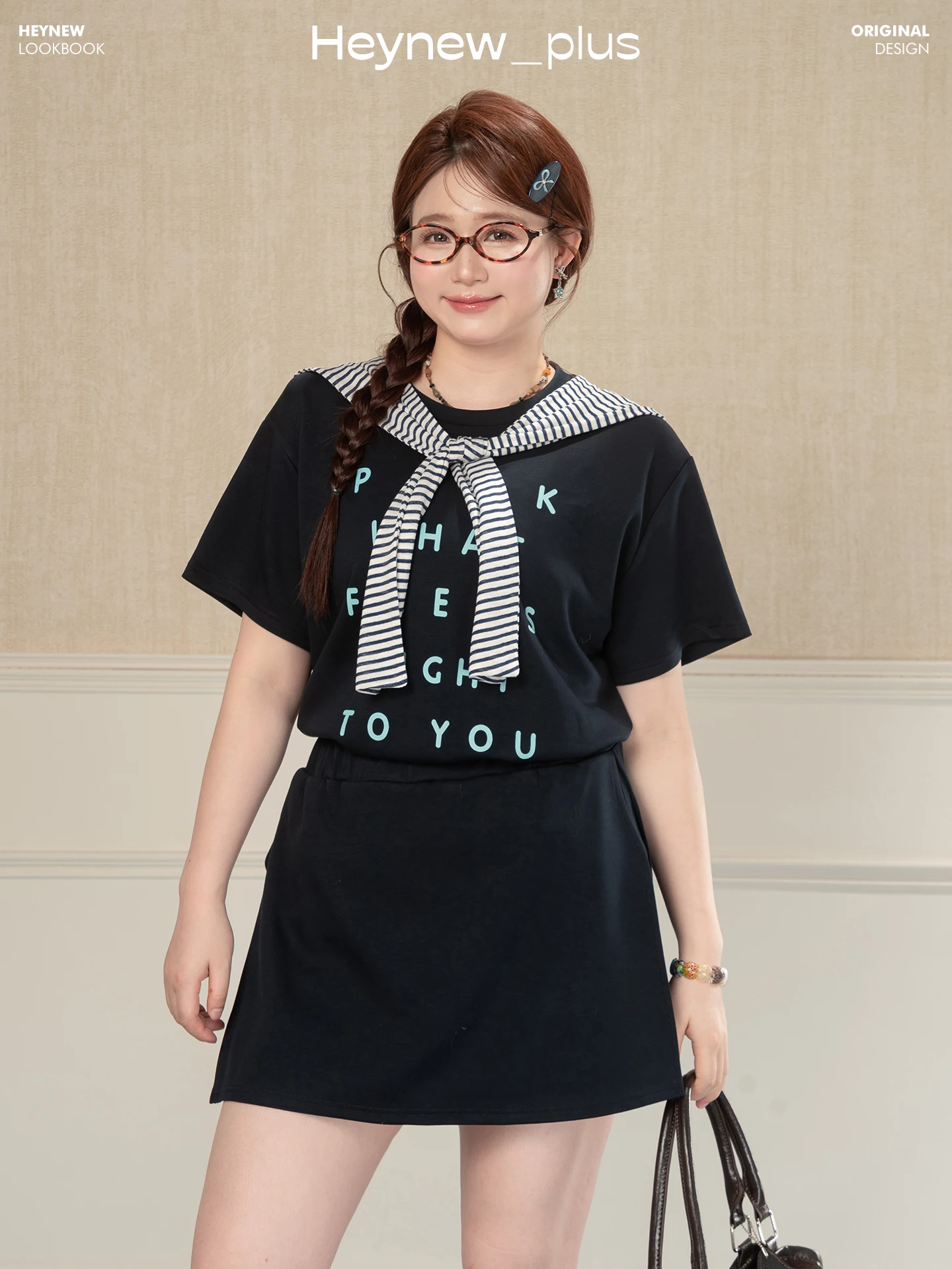 

Heynew plus Size Korean Style Letter Print Short Sleeve T-Shirt And Short Skirt Set Casual Slimming Summer Outfit for plus Si...