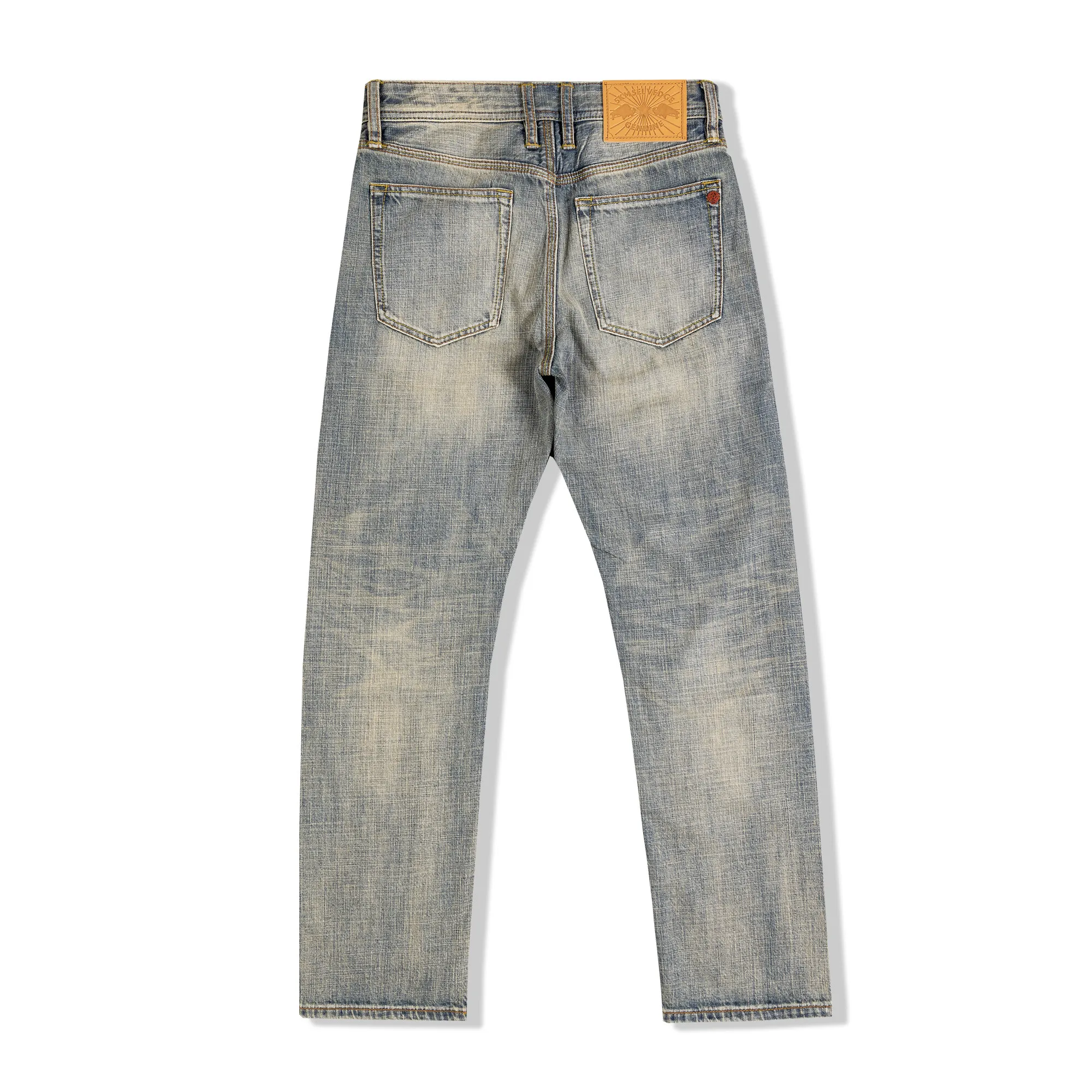 Amekaji American Vintage Lightweight 12oz Selvedge Denim Washed & Distressed Straight Leg Commuter Light Luxury Men's Jeans 5KM