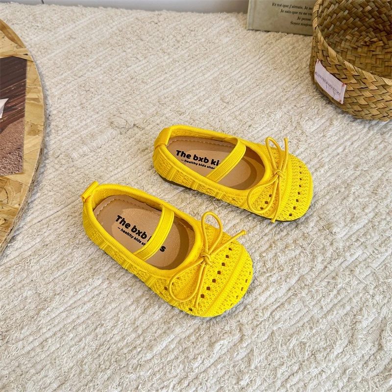 2026 Candy Color Knitting Fabric Children Dance Shoes Girls Hollow Out Student Summer Ballet Shoes School All Match Shoes