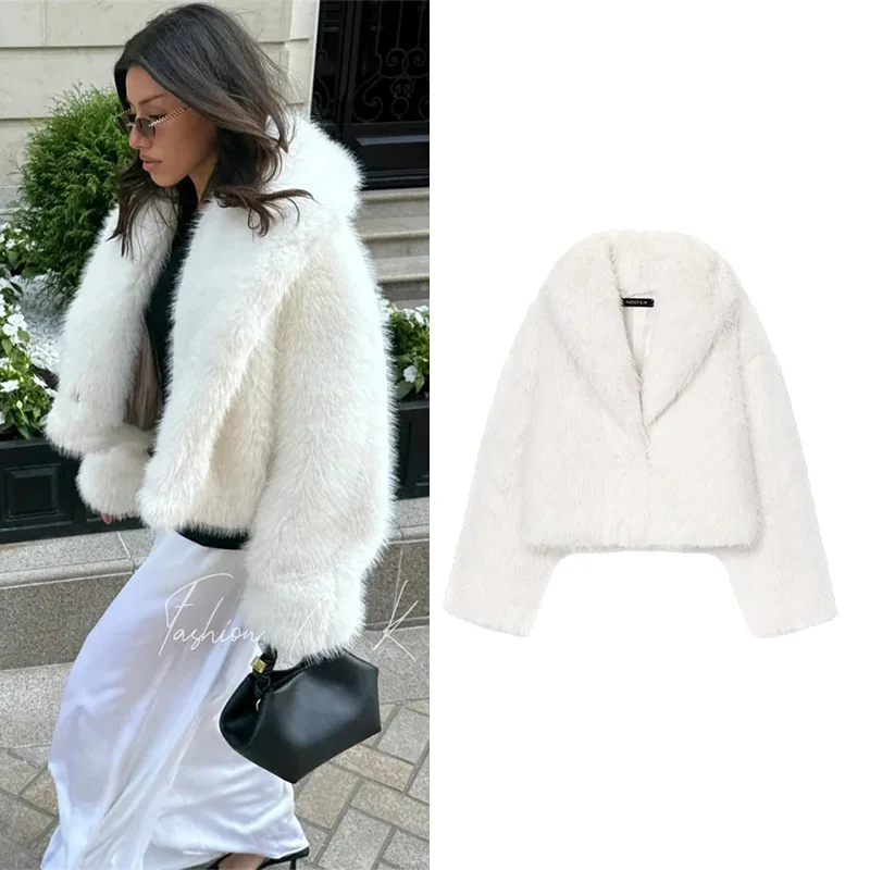

NERHEFZ Осенняя женская повседневная куртка из искусственного меха с большим воротником с лацканами и карманами, женское пальто, модная теплая куртка, женские шикарные топы