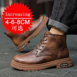 Men's Genuine Leather High-top With Hidden Inner Height Increase 4/6/8CM Heightened Casual Riding Fashion Anti-slip Casual Shoes