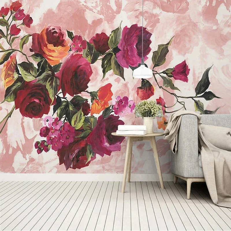 Custom Any Size 3D Mural Wall Cloth Modern Minimalist Watercolor Rose Garden Bedroom Living Room TV Background Wall Decor Fresco