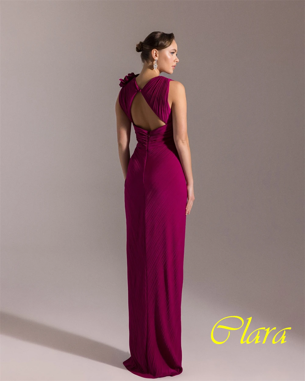 Customized Fashion Chiffon Straight Evening Dress Exquisite Sleeveless Flowers Prom Dress Sexy Backless Special Occasion Gowns