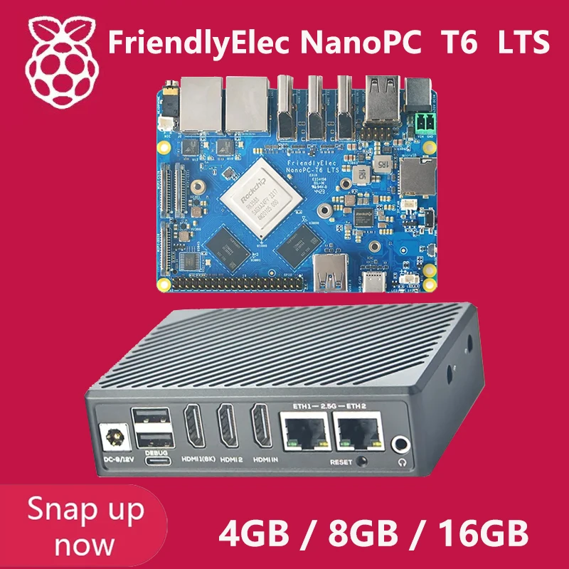 FriendlyElec NanoPC T6 LTS Rockchip RK3588 Demo Board Cortex A76 6TOPs 4/8/16GB RAM and 32/64GB EMMC dual 2.5G port HDMI IN NVME