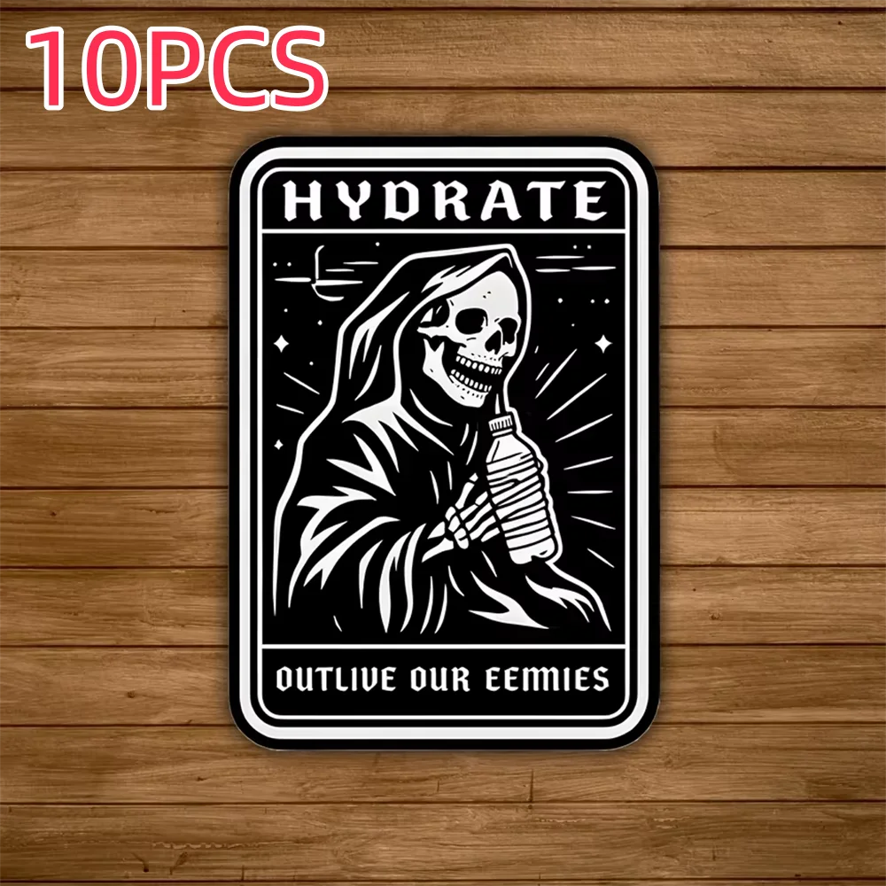10PCS Funny Grim Reaper Sticker Hydrate Meme Decal Edgy Skeleton Sticker Hydration Goth Sticker Dark Humor Water Bottle Car