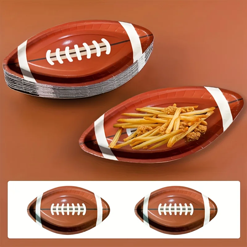 20 Stück/Set Fußball-Pappteller Rugby Einweg-Partyzubehör für Brathähnchen, Pommes Frites, Snacks, Geburtstagsfeier, Serviertablett