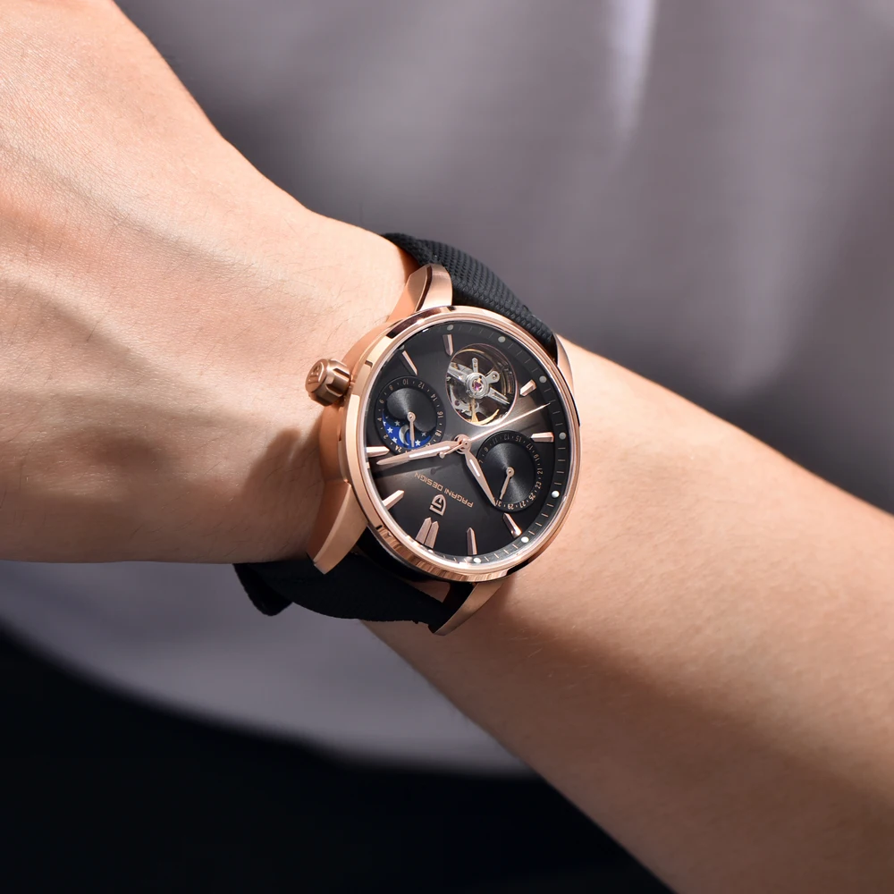 2025 New PAGANI DESIGN Moon Phase Mens Mechanical Watches Luxury Automatic Watch For Men AR Sapphire Leather Luminous Tourbillon