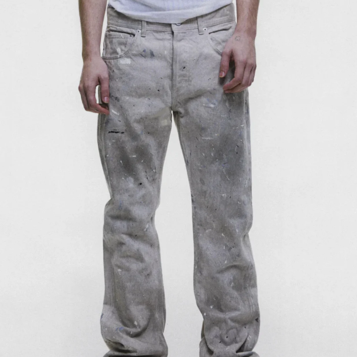 

Retro Washed Distressed Micro Flare Denim Jeans with Patchwork Embroidery for Young Men Loose Straight Leg Fit Casual Wear