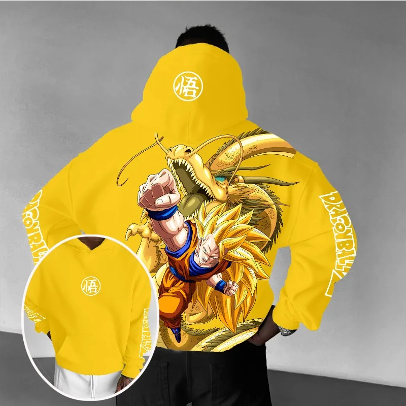 

Толстовка с 3D принтом Dragon Ball в стиле аниме Goku Super Saiyan 3 и толстовка с рисунком персонажа Shenron с желтым фоном и элементом кандзи