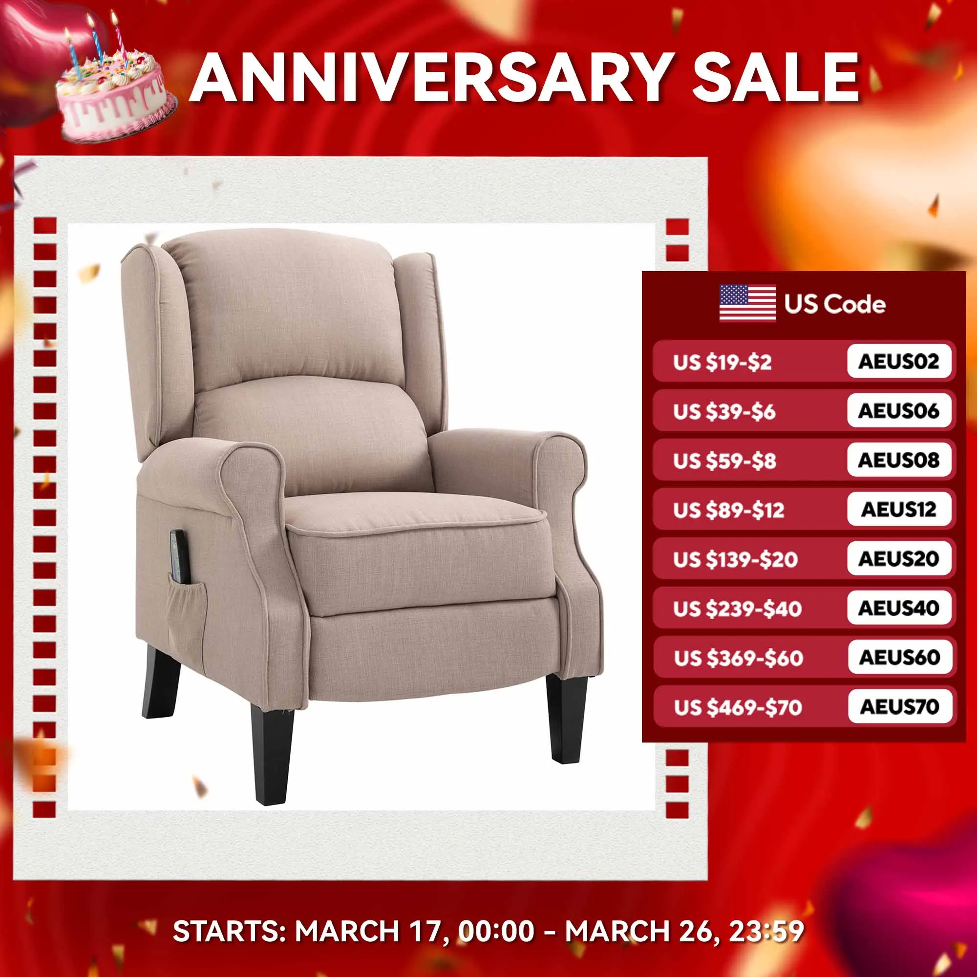 

Relaxing Fabric Heated Massage Chair Vibrating Recliner Sofa with Remote Control