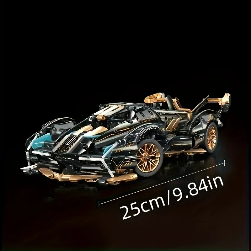 Limited Edition Supercar Model Set, Cool Black and Gold Color Scheme, DIY Mechanical Assembly, High-Quality Abs Plastic, Stackable Vehicle Set, Building Block Set, Model Making, Boys' Car Toy