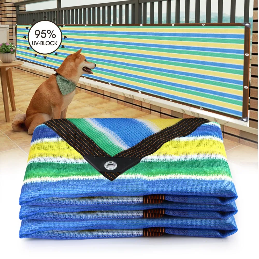 95% HDPE Fabric Colorful Stripe Sun Shade Net Anti-UV Shade Cloth Pergola Canopy Sunshade Sails Privacy Nettings Balcony Fence