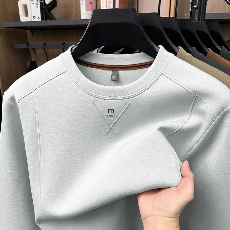 Men's Exquisite Printed Pullover Hoodie Autumn Designer New Round Neck Long Sleeve Solid Color Casual Top Fashionable Men's Wear
