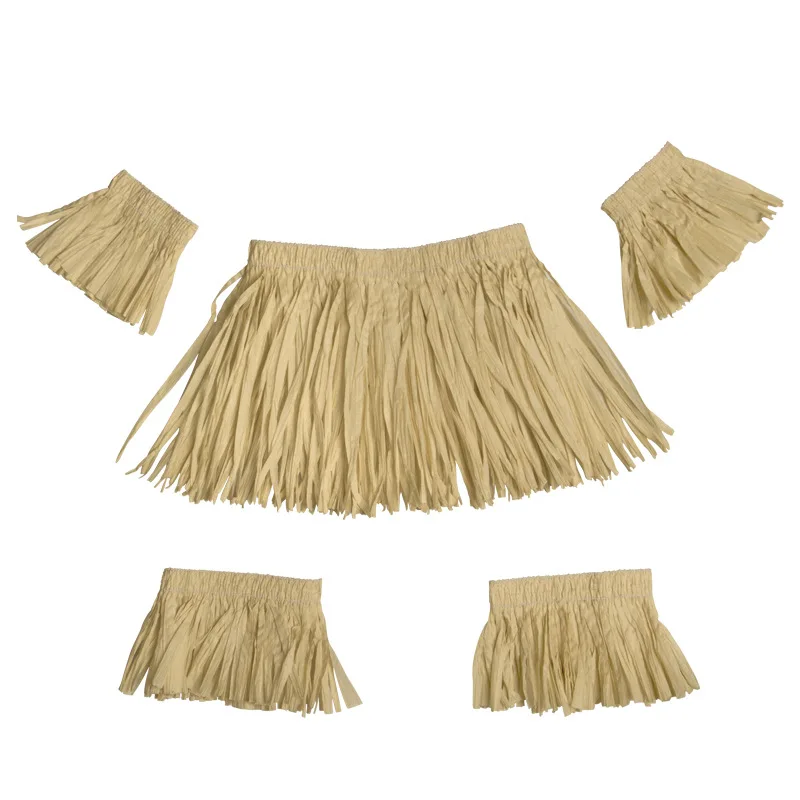 Hawaiian Grass Skirt for Men and Women, Imitating Lafite Grass Paper for Stage Performances, Dressing Up with Tassel Props, 5 PC