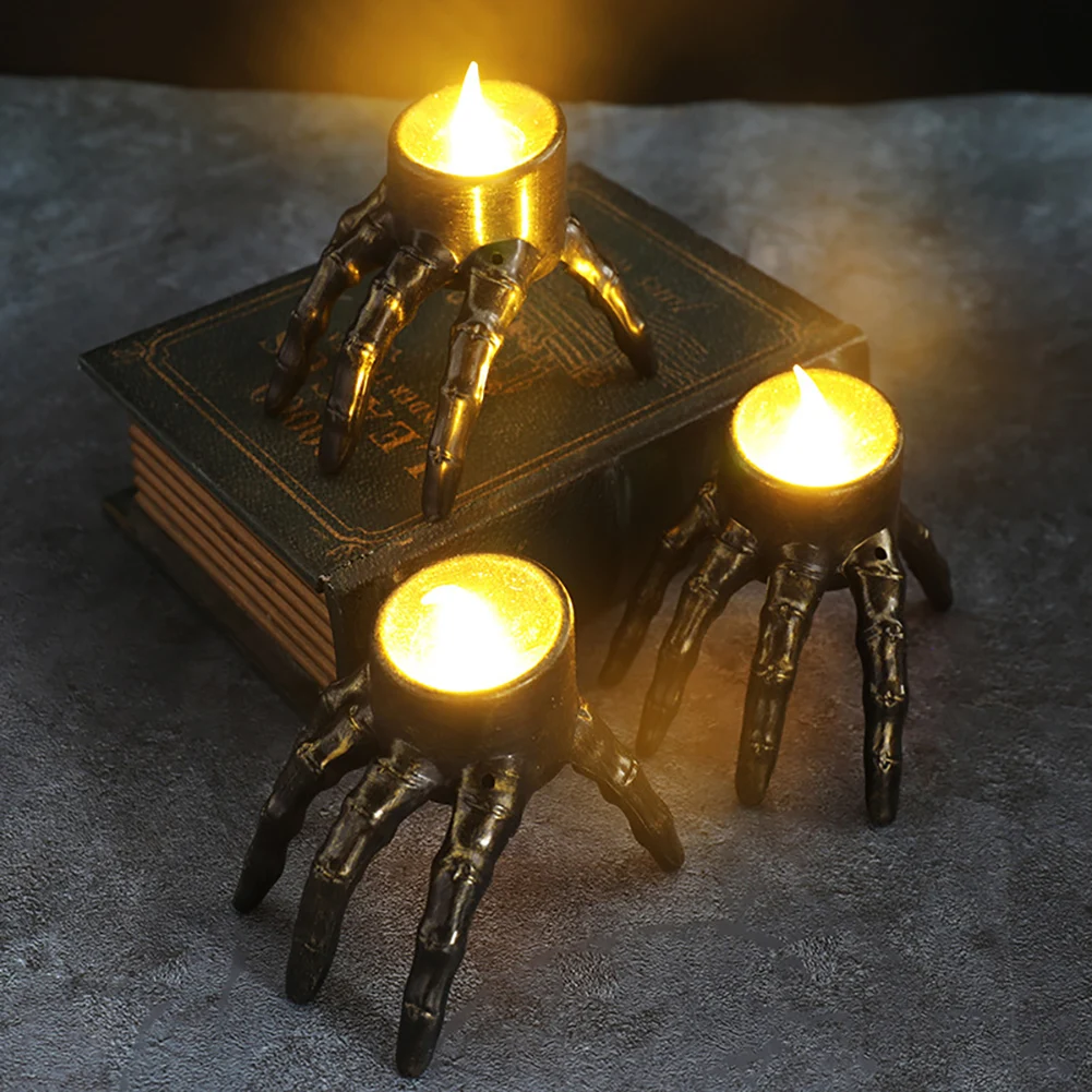 Spookys Skull Lantern LED Night Light for Halloween Party Decor Battery Operated Skeleton Hand Holding Lantern for Home Decor