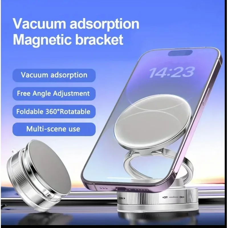 Upgraded Foldable Lift 360° Rotating Magnetic Car Phone Holder, Vacuum Suction Cup Dashboard Windshield Mount for iPhone Samsung