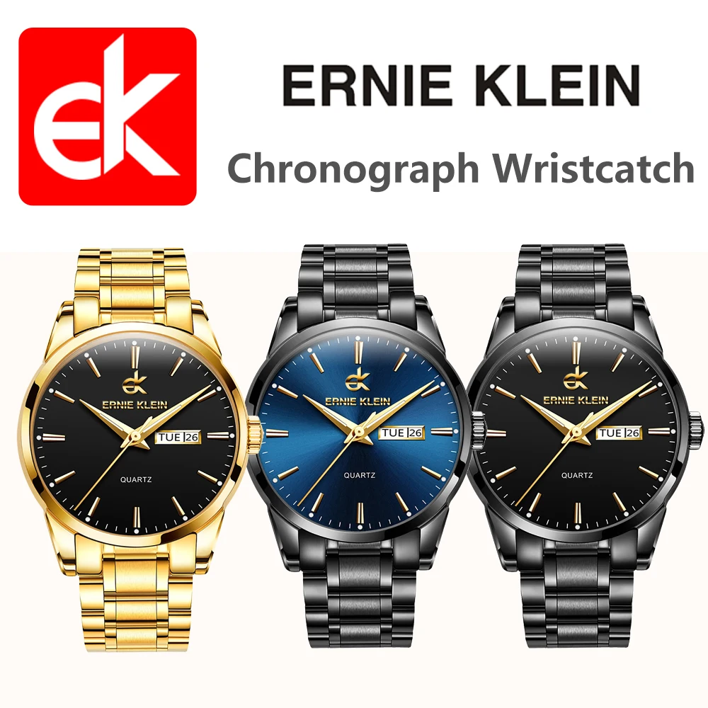 ERNIE KLEIN Men\'s Watches Simple Fashion Original Quartz Watch for Man Waterproof Stainless Steel Luminous Date Trend Reloj New