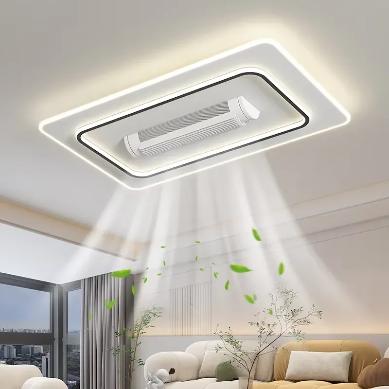 Modern Design Bladeless Ceiling Fan with LED Lights Swinging Iron Acrylic Full Spectrum Remote Control for Living Room