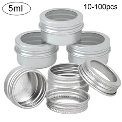 5ml Empty Silver Aluminum Tin Box Candle Jar With Lid Window Travel Skincare Nail Art Storage Box Pakaging Lip Balm Container