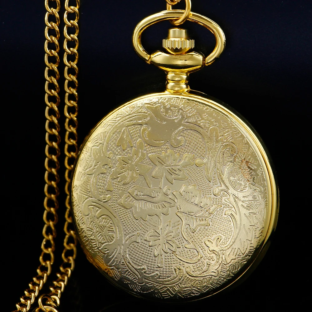 Luxury Golden Dragon Hollow Digital Quartz Pocket Watch Fashion Pendant Necklace Time Clock Men's and Women's Accessories Gifts