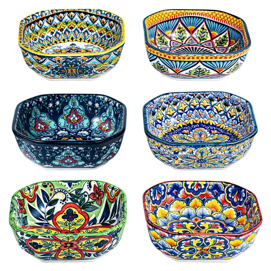 

Бохо-миски для соусов 8 унций, маленькие керамические квадратные тарелки для закусок, соевого соуса, сальсы, гарниров, десертов, 4,3 дюйма, для закусок