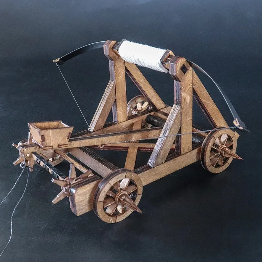 Medieval Elastic Catapult Model Ancient Chariot Wooden Handmade DIY Ornament Desktop Home Office Decoration Craft Gift