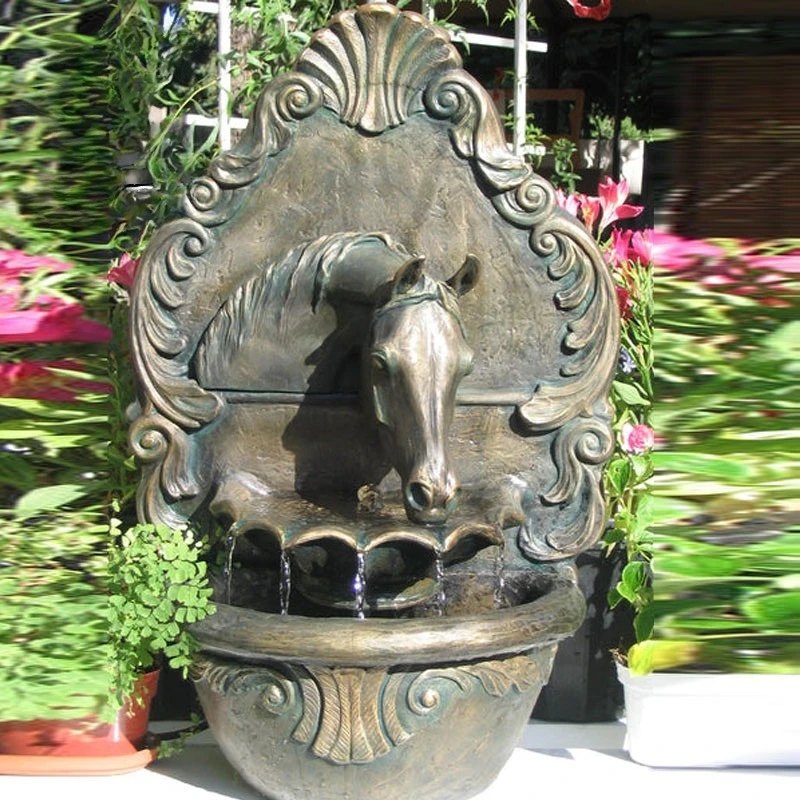 Home Garden Decoration Horse Water Dispenser Indoor Bronze Head Outdoor Wall Fountain Waterfall