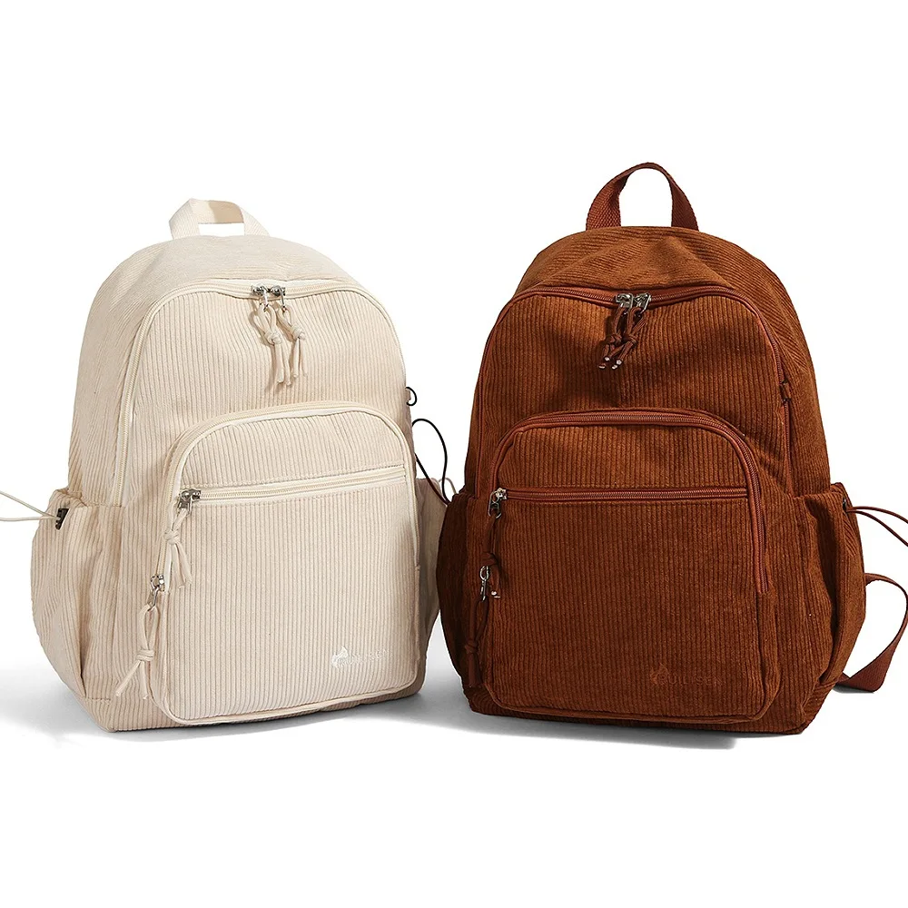 Striped corduroy student schoolbag, plain color, men's travel computer backpack, women's large capacity, wear-resistant backpack