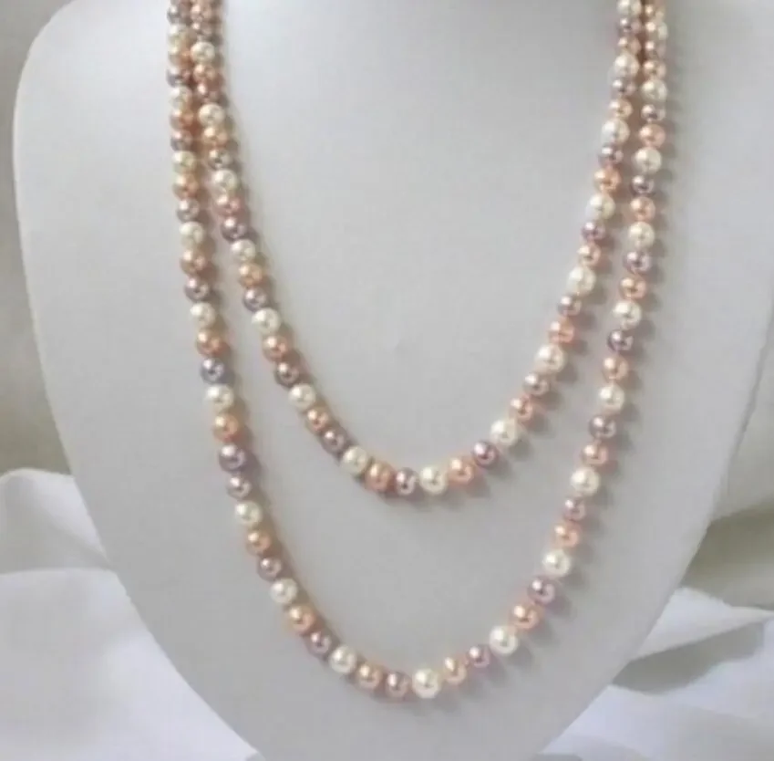 

Ювелирные изделия, ожерелье из белого, розового и фиолетового пресноводного жемчуга диаметром 7-8 мм, 50 дюймов.