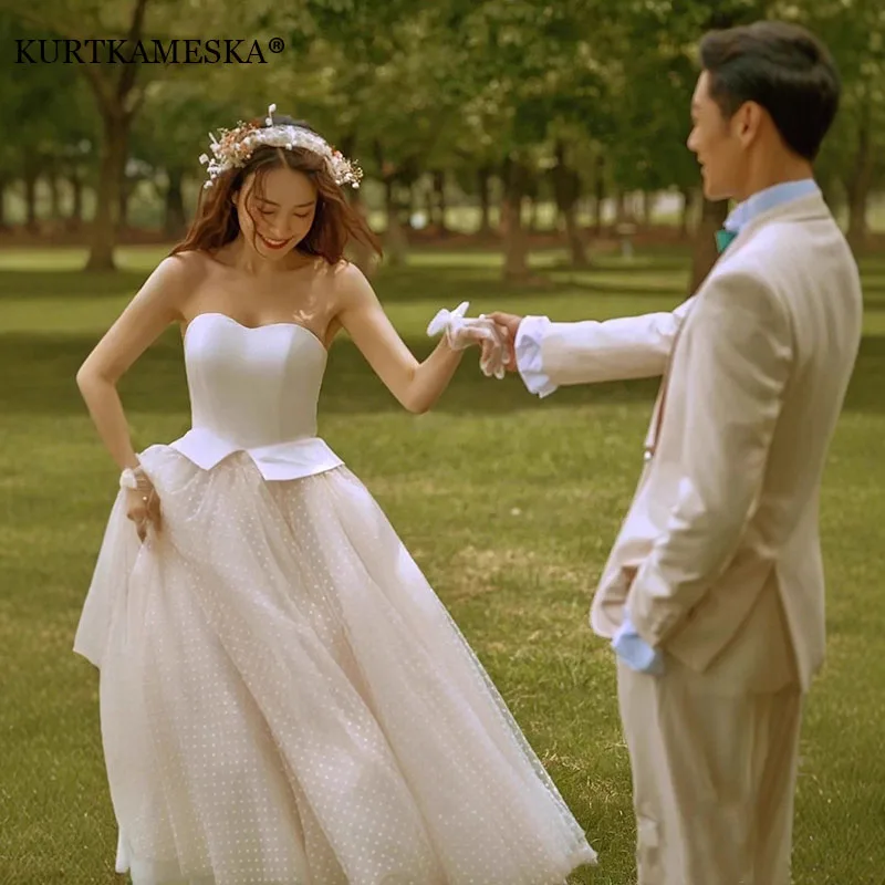 

Французские винтажные белые свадебные платья для женщин, корейское бальное платье для фотосессии невесты, вечерние свадебные платья, Vestidos De Novia 2025