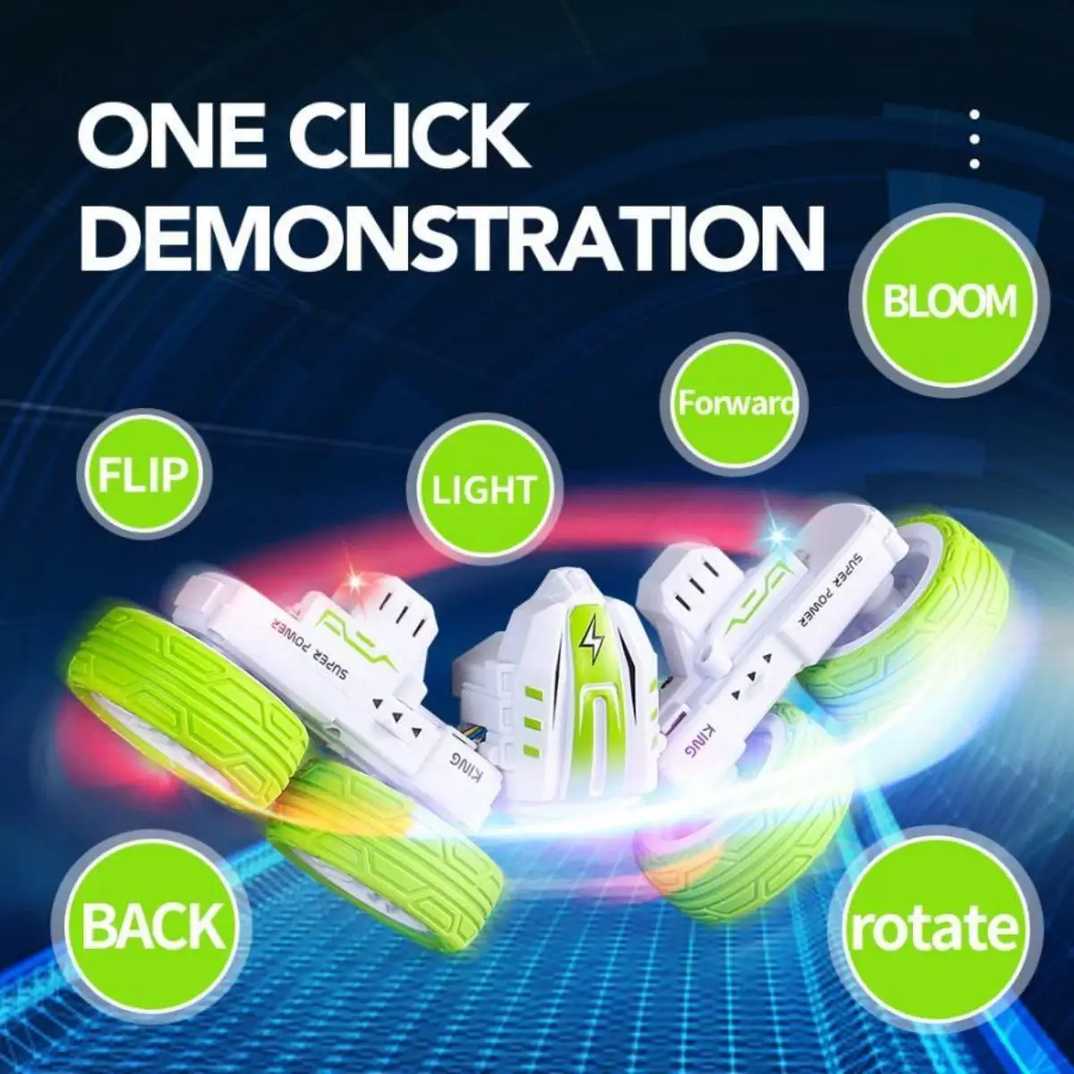 1 قطعة 2.4G زهرة مشوهة على الوجهين تراجع حيلة سيارة التحكم عن بعد 360 ° لعبة سيارة دوارة بإضاءة LED هدية عيد ميلاد للأطفال