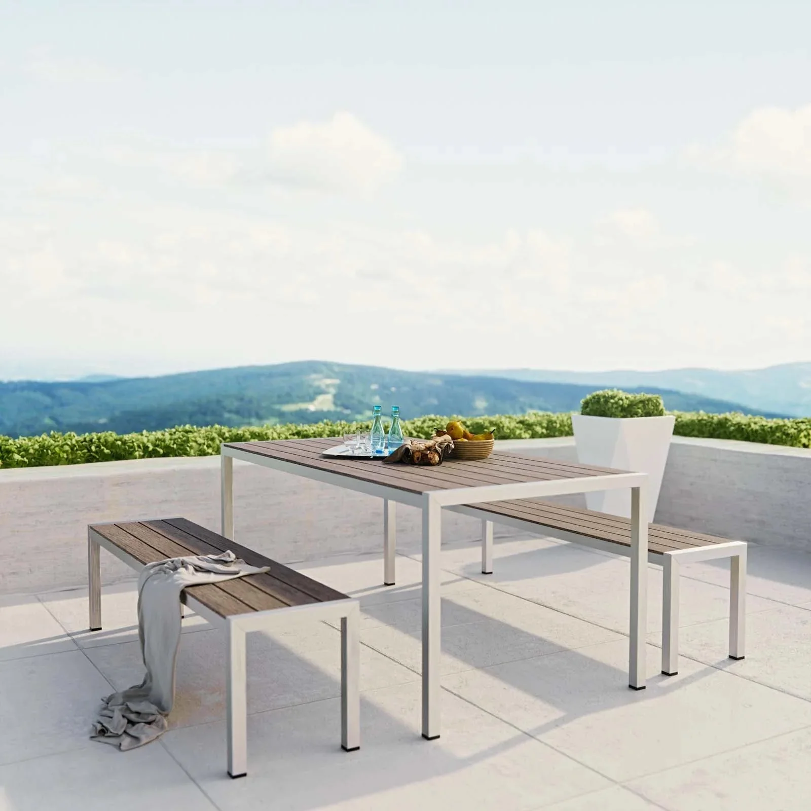 #Modern Durable Outdoor Furniture Set With Aluminum Teak 6-Person Dining & Hotel Use Waterproof Bench Picnic Table & Chair