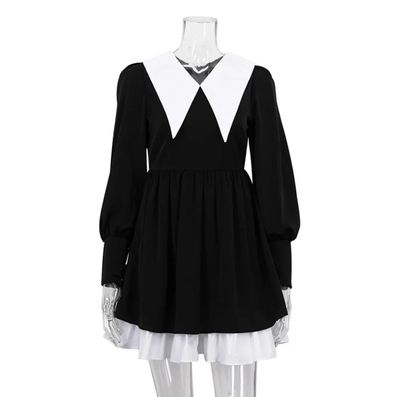 New Autumn Winter French Design Dress Doll Collar Waist Slimming Hepburn Style Little Black Dress Puff Dress