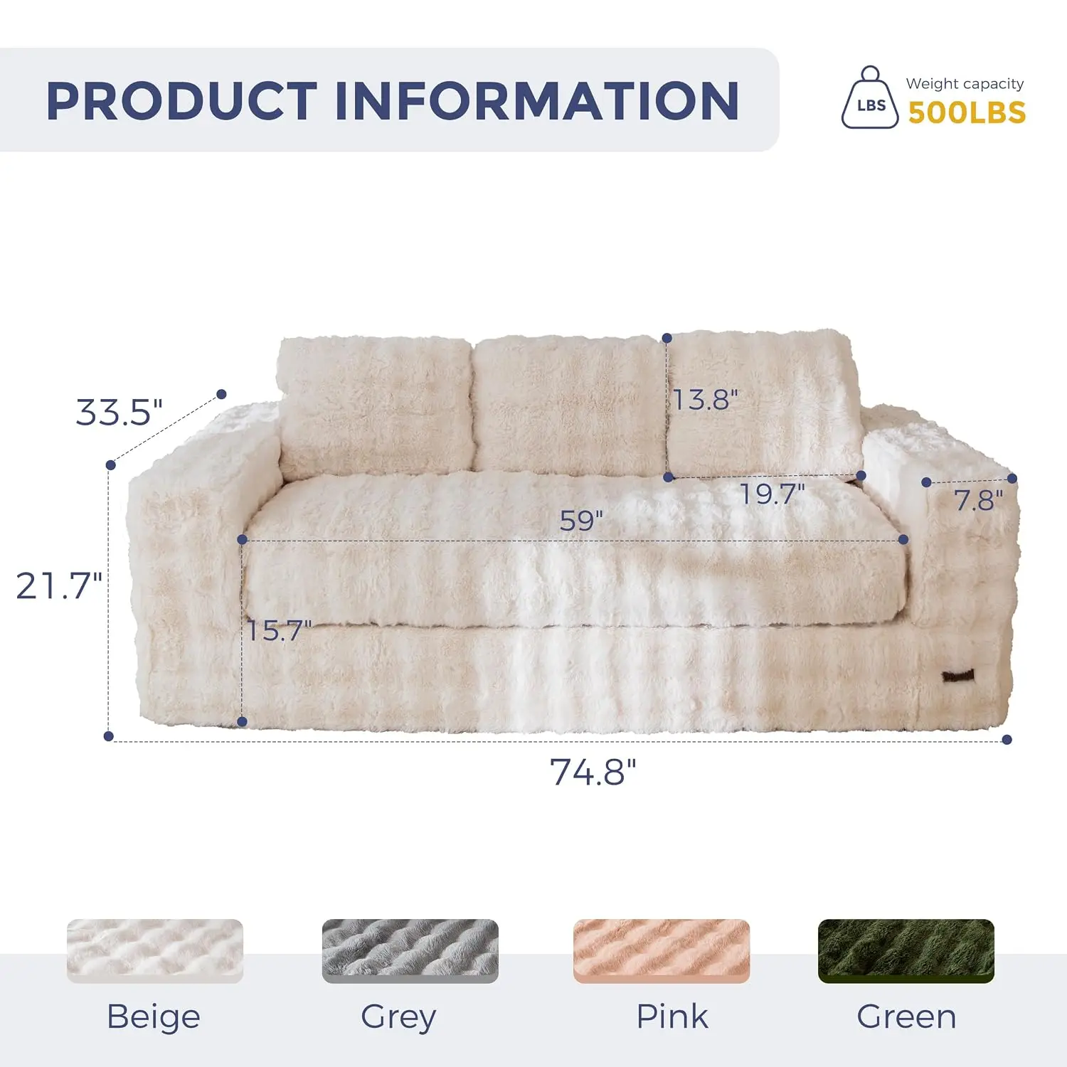 Modern 3-Seater Boneless Bubbled Sofa, Soft High-Density Foam Bean Bag With Pillows For Living Room, No Assembly, Customized