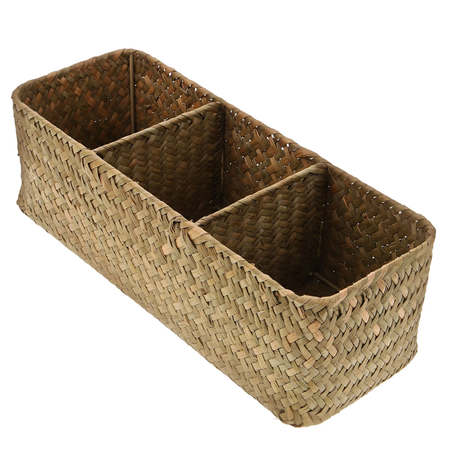 

3-Compartment Woven Box Desktop Basket For Table Organizer Remote Controller Holder Sundries Container Decorative Basket Home