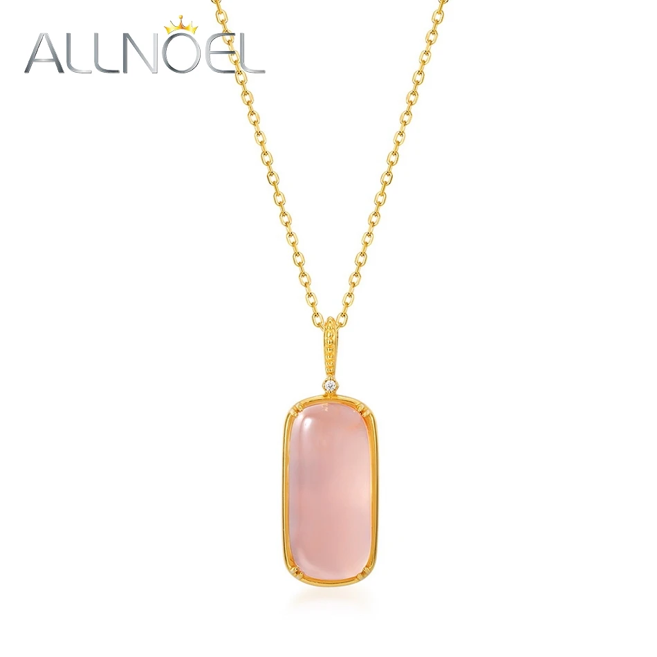 ALLNOEL Natural Rose Quartz Pendants Necklace for Women Solid 925 Sterling Silver Gold Plated Sweety Romance Fine Jewelry Gifts