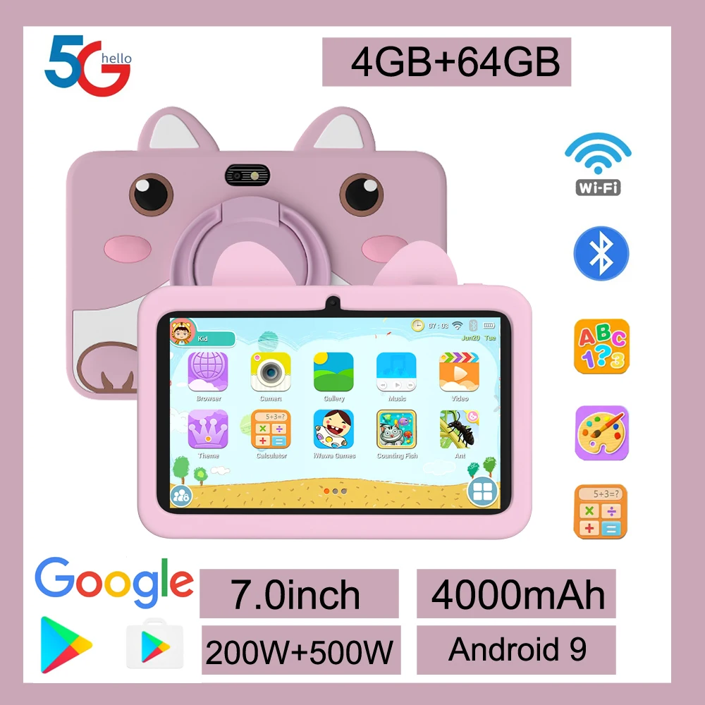 2025-nouvelle coque de dessin animé 7.0 tablette Android adaptée aux enfants comme cadeau 4 Go + 64 Go système Android 9 4000 mAh