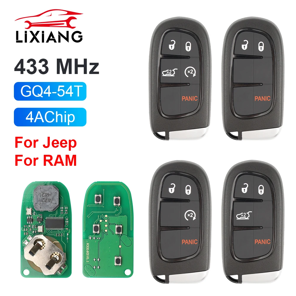 Lixiang Keyless Go 433Mhz 4A Chip GQ4-54T 3/4/5 BTN Remote Smart Key for Jeep Cherokee 2014 2015 2016 2017 2018 2019 2020-2023