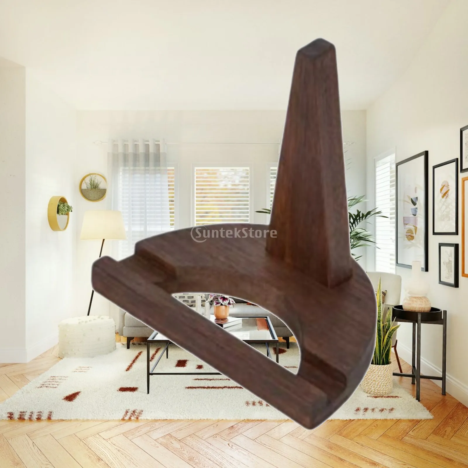 Wooden Plate Holder Display Stand with Sturdy Wood Pedestal Shelf Decoration for Kitchen Countertop and Dining Room Decor