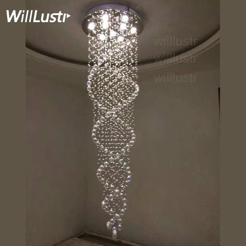 K9 Crystal Pendant Lamp Double Spiral Ceiling Chandelier LED Bulb Suspension Hanging Lighting Stair Hall Villa Mall