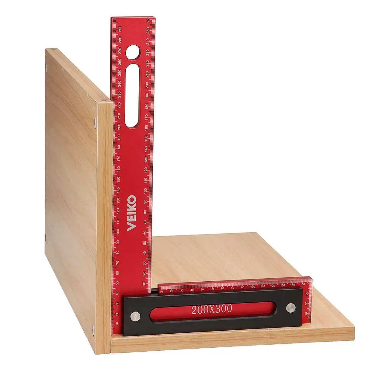 VEIKO 300x200mm Aluminum Alloy Precision Woodworking Square Right Angle Ruler with Base Metric Imperial L-Shaped Guage