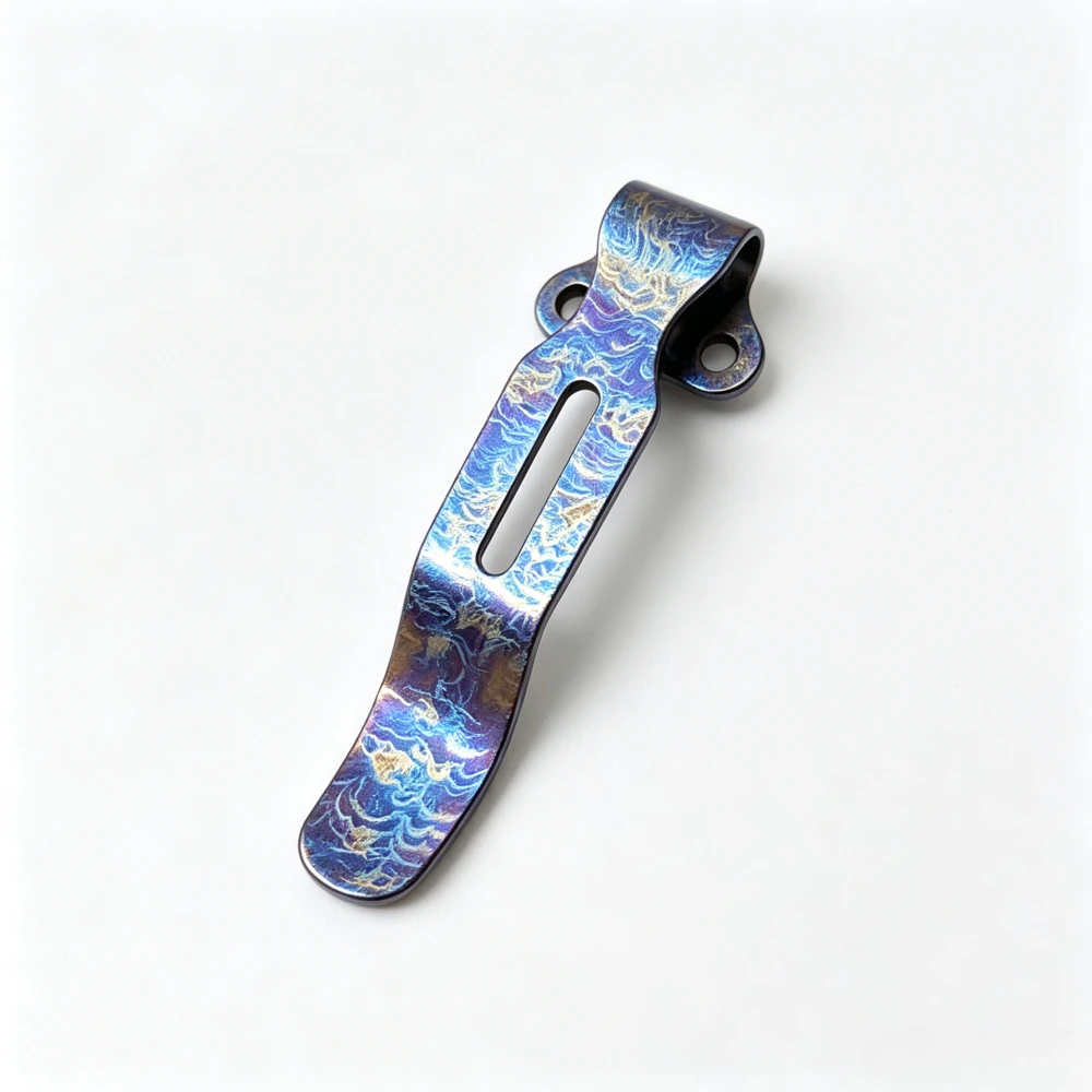 535 Leichter Klappmesser-Taschenclip aus Titanlegierung, Farbflammenmuster-Ersatzclip für EDC-Taschenmesser-Modifikation