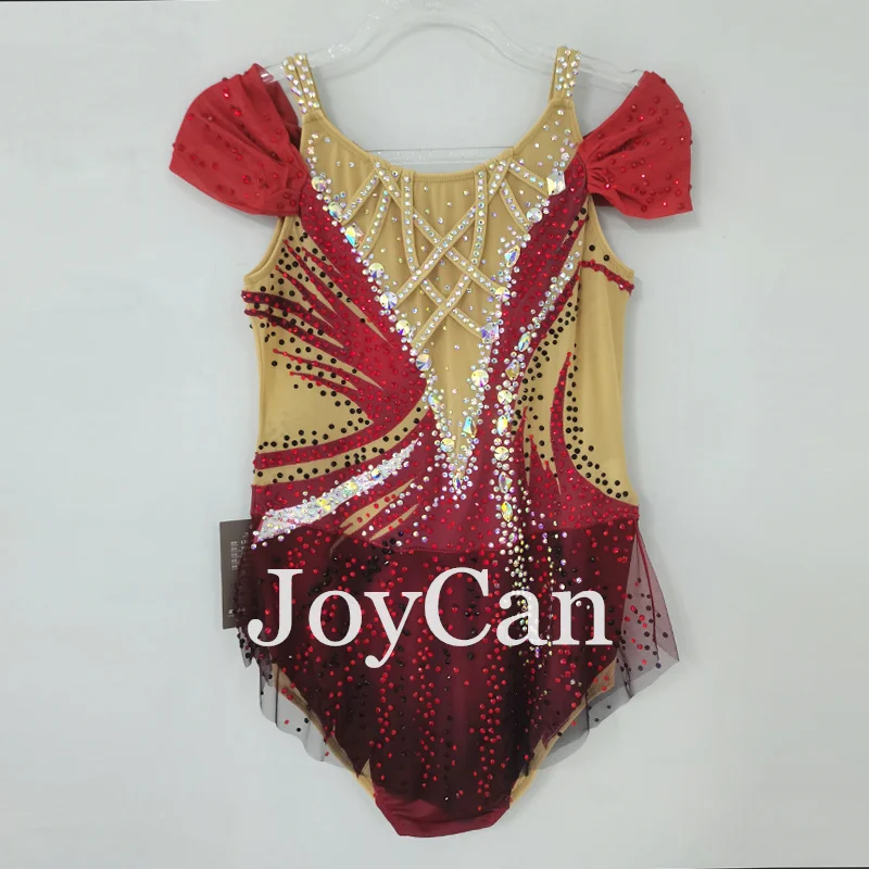 JoyCan Rhthmic Gymnastics Leotards Girls Women Red Spandex Elegant Dance Wear for Competitiion