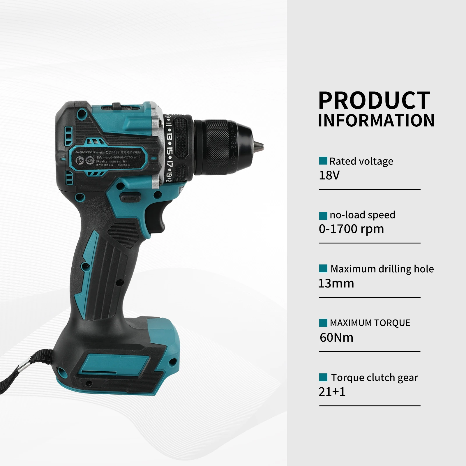 

Superpan DDF487 Cordless Driver Drill Electric Brushless Impact Screwdriver Rechargeable Tool ，For makita 18v Battery specs