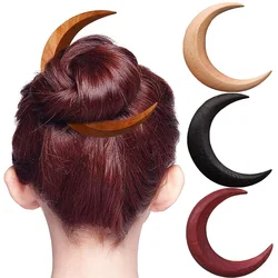 Solid Wood Moon Hair Sticks Hand Carved Wooden Crescent Hair Forks for Women Long Hairpin Comb Styling Fashion Hair Accessories