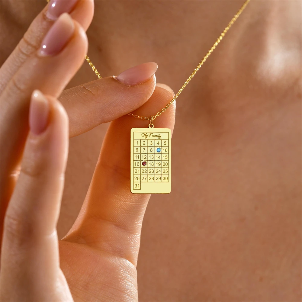 Персонализированный календарь, ожерелье с камнем, подарок на день рождения, семейные украшения, выгравированное колье на день рождения для женщин