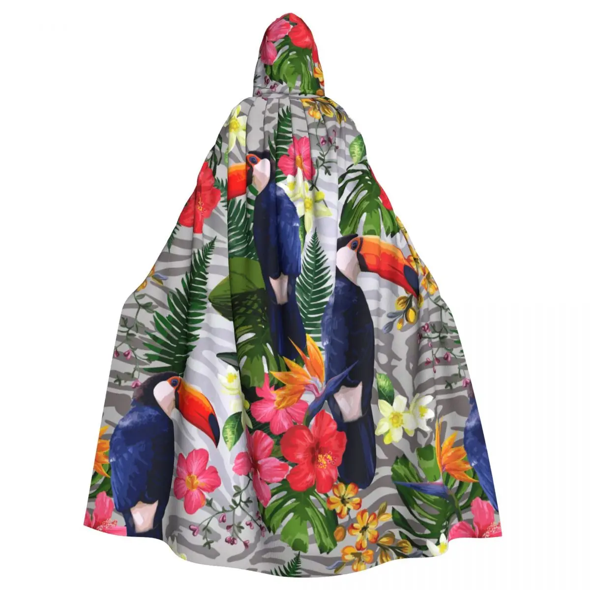 Adult Cloak Cape Hooded Summer Tropical Flowers And Toucan Medieval Costume Witch Wicca Vampire Carnival Party