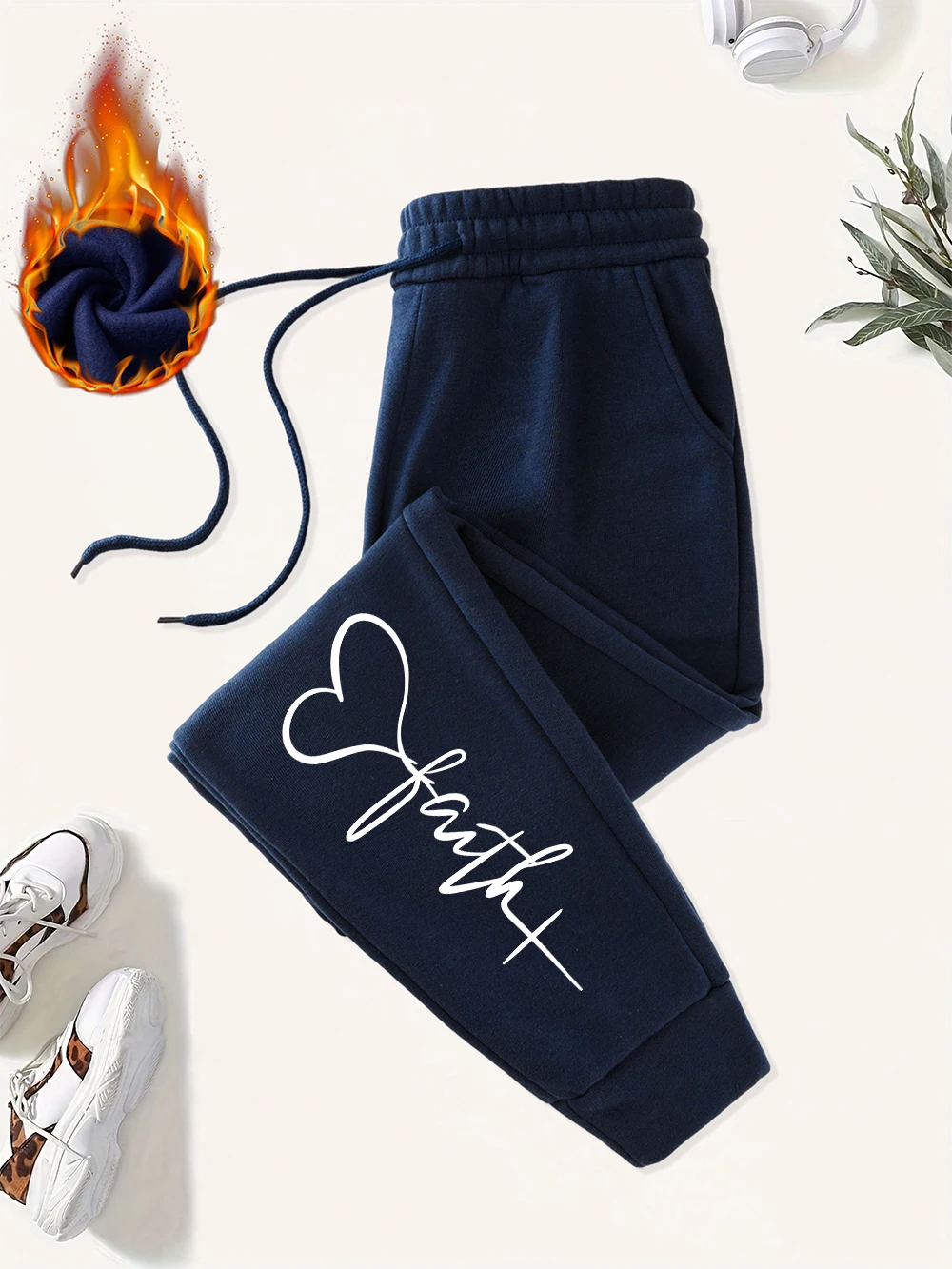 Creative Heart Shape Printed Sweatpants Women Basics Sporty Pants Elastic Waist Pocket Loose Trousers Trend Woman Streetwear