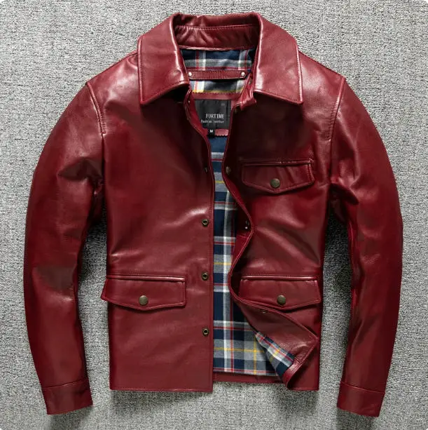 

2025 New Spring Casual Genuine Leather Jacket Men Natural Sheepskin Motorcycle Leather Jackets Red Oil Wax Slim Fashion Clothing