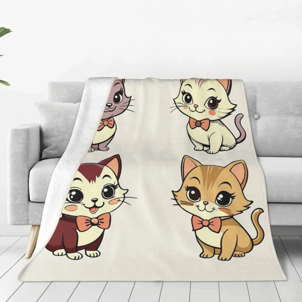 

Cute Kittens Wearing Bows Set Blanket Fleece Super Soft Sofa Throw Blankets For Home Bedroom Office Throws Bedspread Quilt